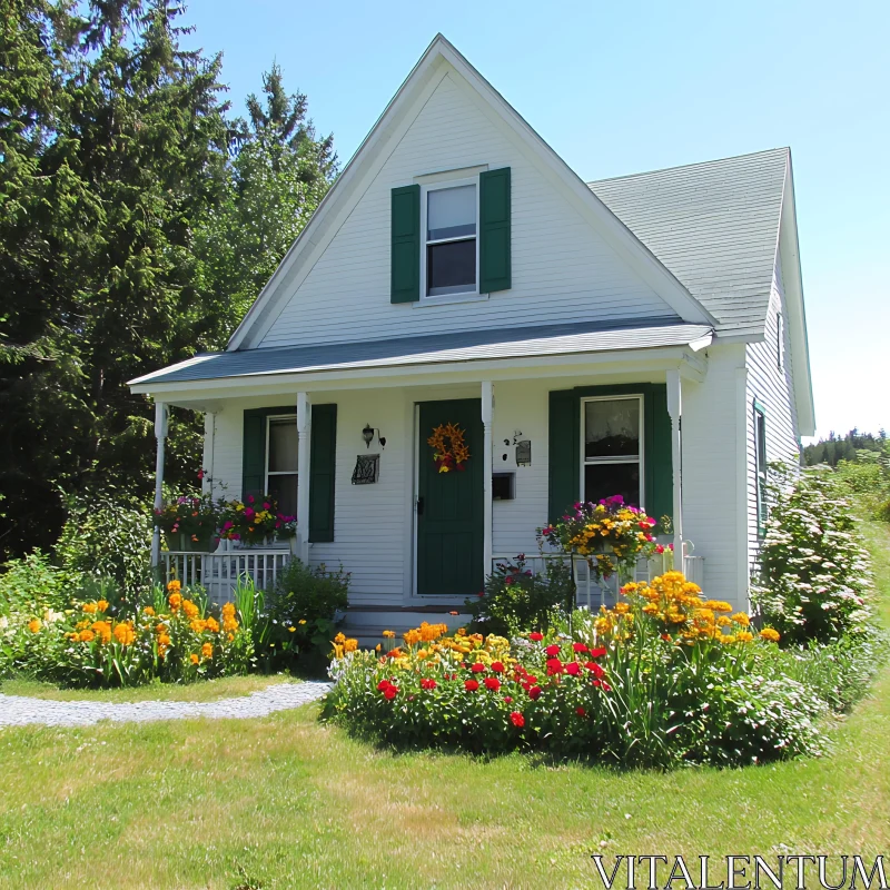 AI ART Quaint Country House with Colorful Flowers