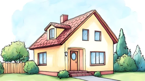 Illustration of a Cozy House with Garden