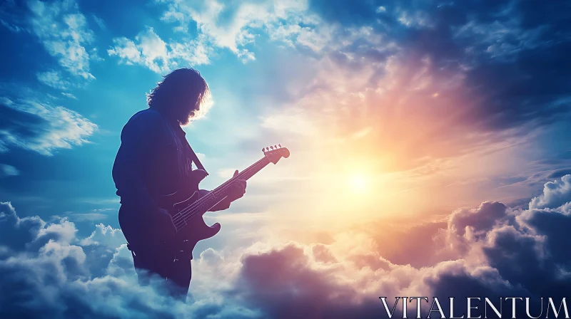 Musician Silhouette in a Cloudy Sunset Sky AI Image