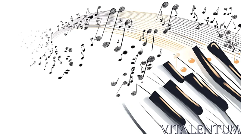 Melodic Flow: Piano and Musical Notes Art AI Image