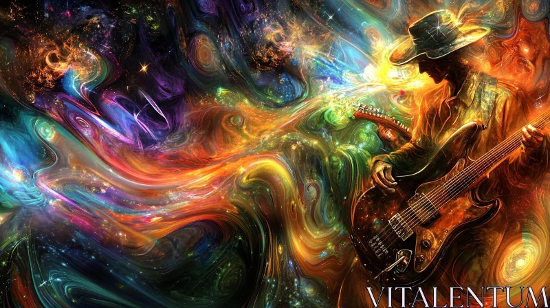 Abstract Musician in Cosmic Whirl of Colors AI Image