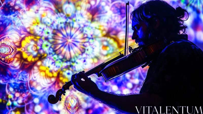 Violinist Silhouette with Colorful Psychedelic Background AI Image