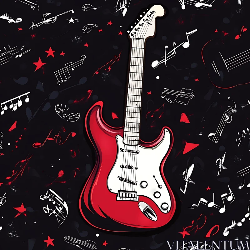 AI ART Illustrated Electric Guitar with Notes and Stars