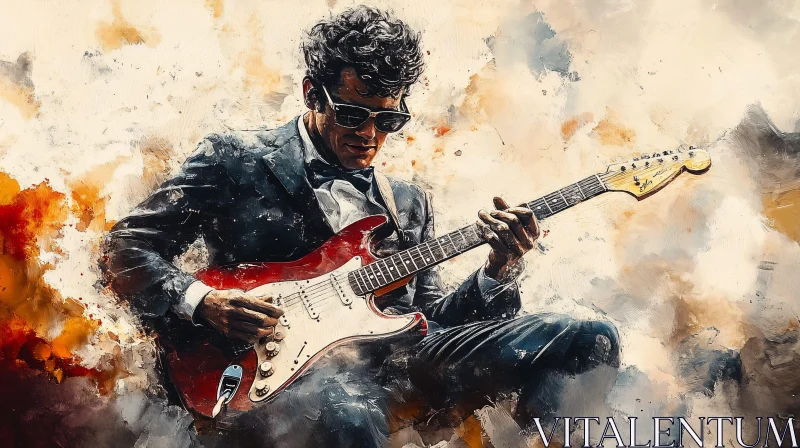 AI ART Energetic Abstract Painting of a Guitarist Performance