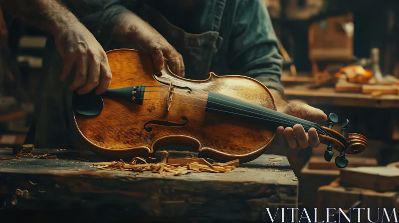 Handcrafted Violin in Vintage Workshop AI Image