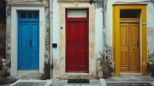 Trio of Vibrant Doors in Urban Setting