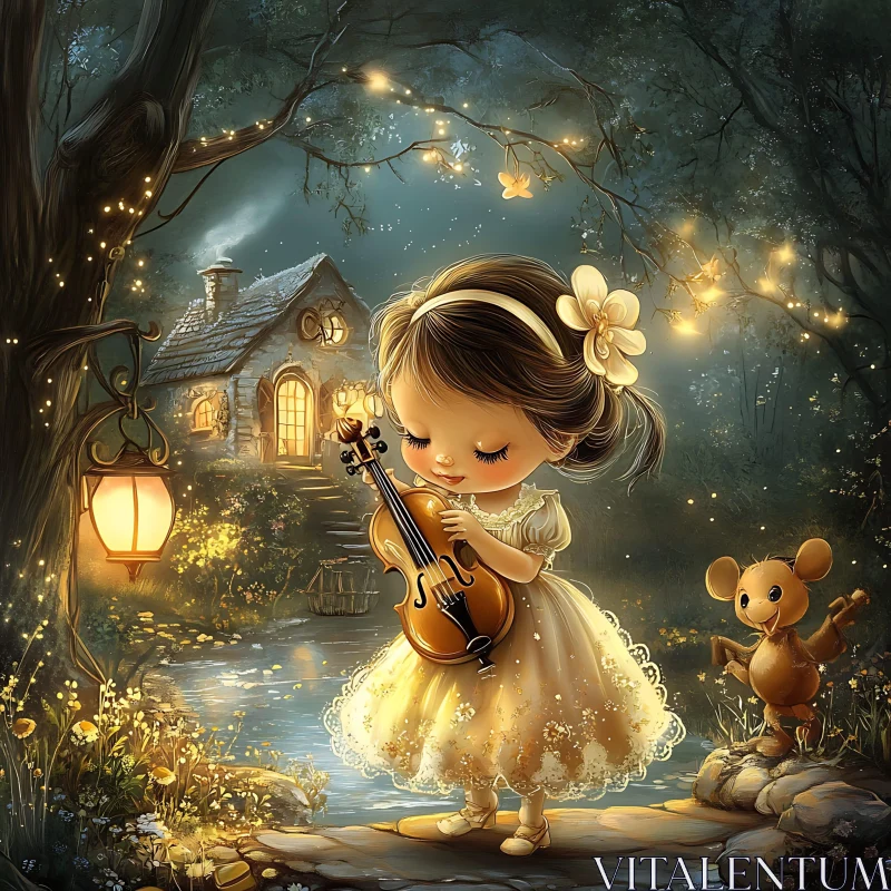 Enchanting Forest Fairy Tale with a Melodic Violin AI Image