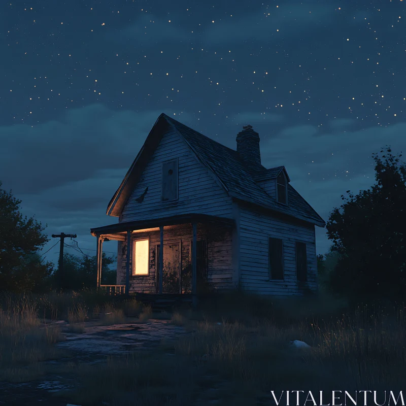 Abandoned Cabin with Glowing Window AI Image