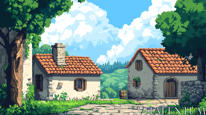 Pixel Art Village with Cozy Cottages AI Image