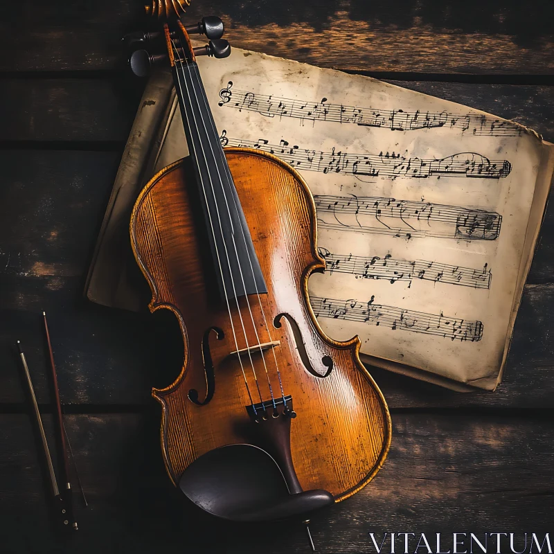 Vintage Violin and Sheet Music AI Image