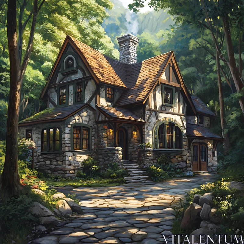 AI ART Rustic Cottage Surrounded by Nature