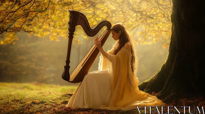 AI ART Tranquil Autumn Scene with Harpist