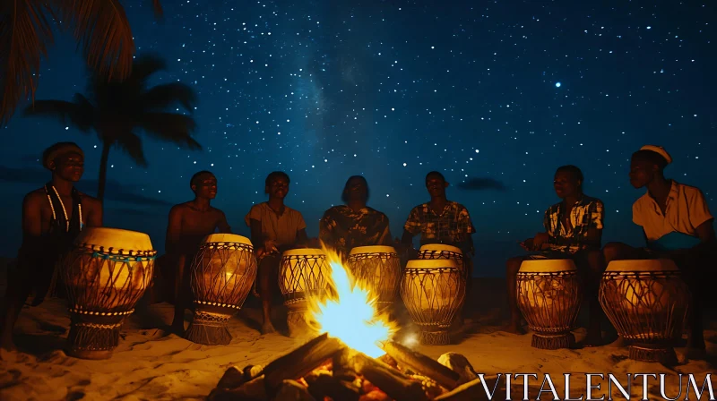 Nighttime Drumming by the Fire AI Image