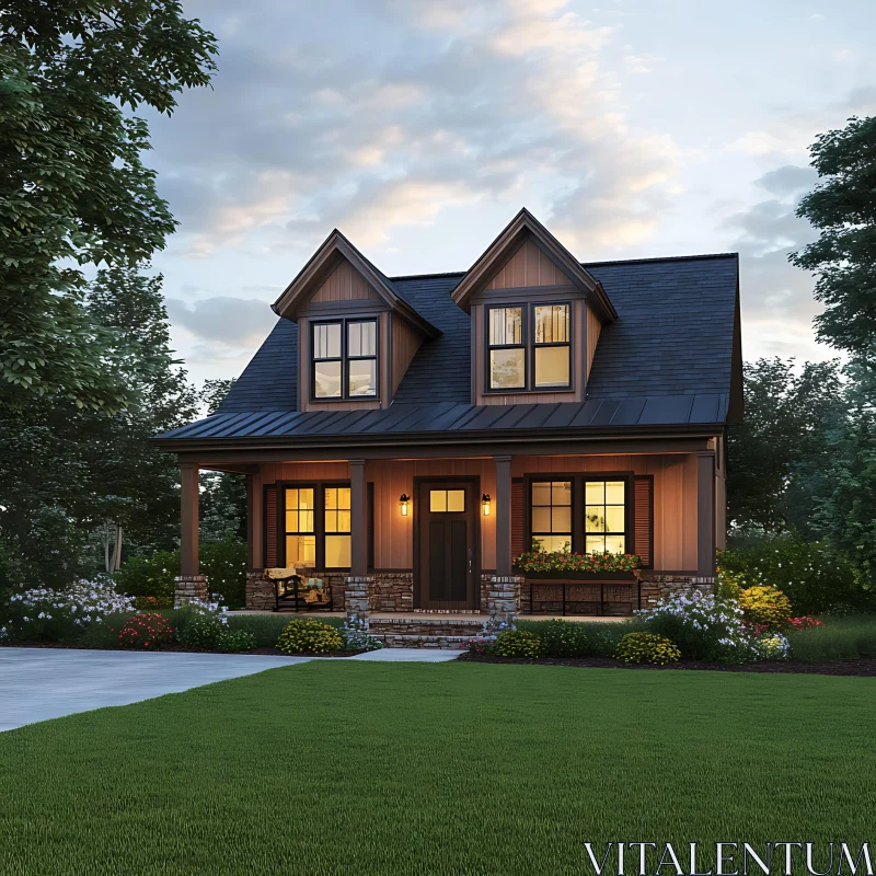 Charming Two-Story Home with Gabled Roof AI Image