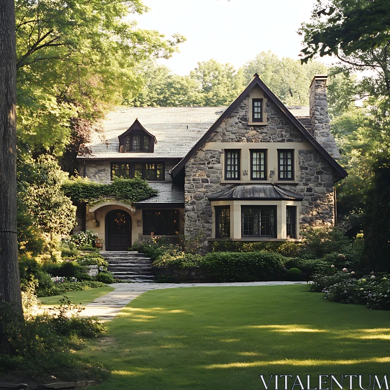 Historic Cottage with Lush Garden AI Image