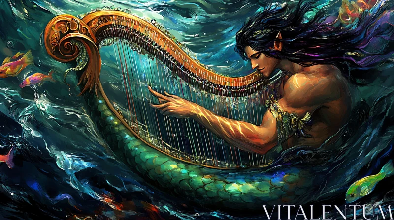 Mythical Merman with Harp AI Image