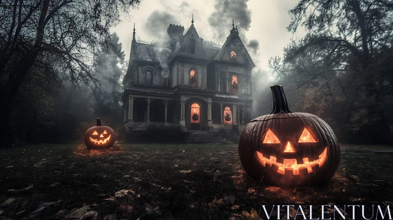 Eerie Haunted House during Halloween AI Image