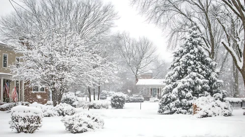 Serene Winter Snowfall in a Suburban Area