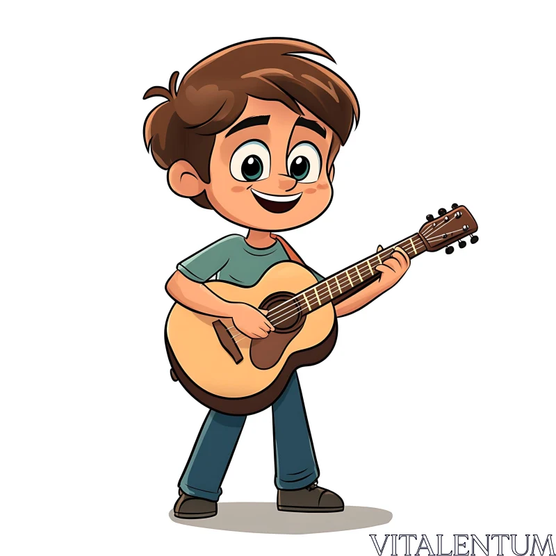 Happy Animated Boy with Guitar AI Image