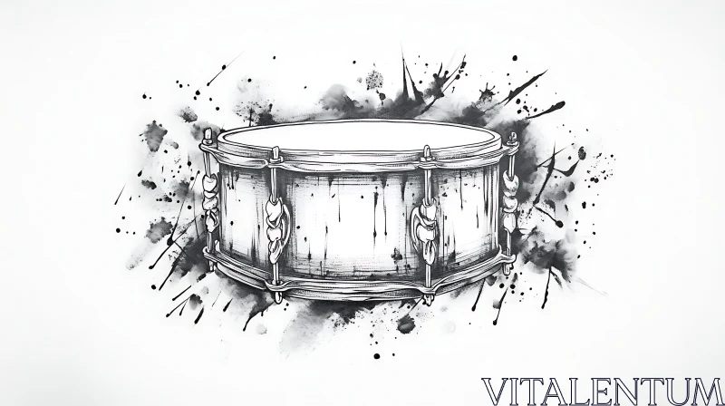 Artistic Drum in Black and White AI Image