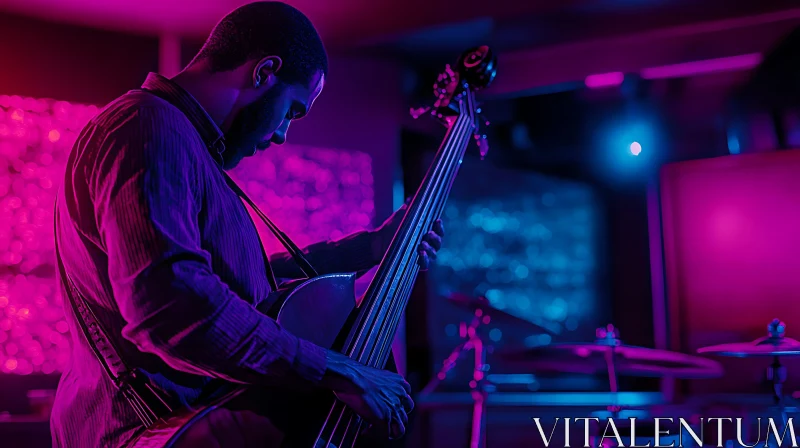 Electric Bassist Immersed in Stage Performance AI Image