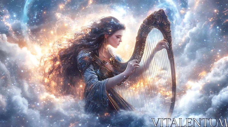 Ethereal Harpist in the Cosmos AI Image