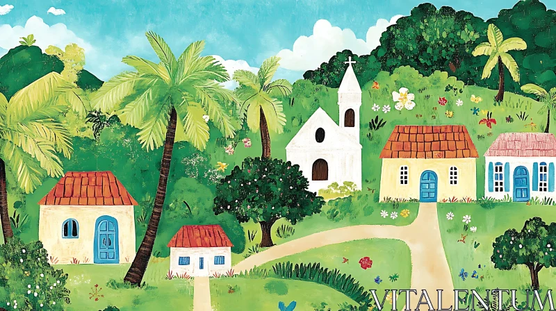 AI ART Quaint Village Amidst Lush Greenery