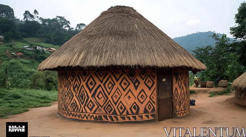 AI ART Tribal Round Hut with Thatched Roof