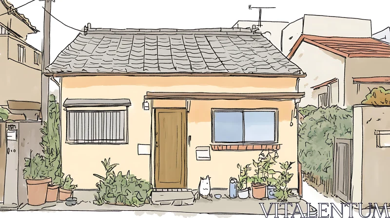 AI ART Quaint Suburban Cottage Drawing