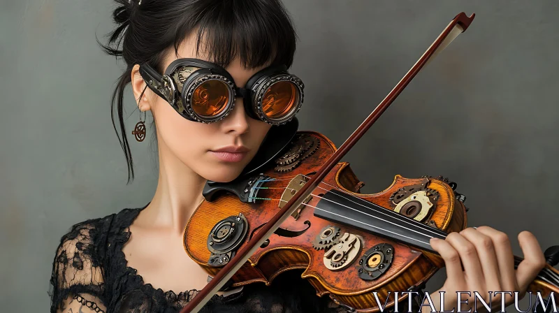 AI ART Steampunk Musician with Mechanical Violin