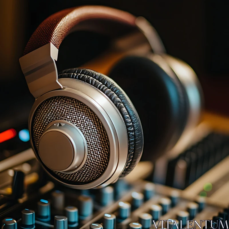 Studio Headphones and Mixing Console AI Image