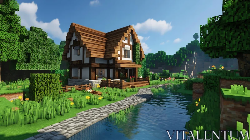 Scenic Minecraft House with Garden AI Image