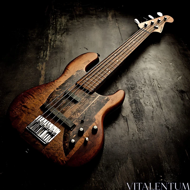 Intricately Designed Bass Guitar with Rich Wooden Finish AI Image