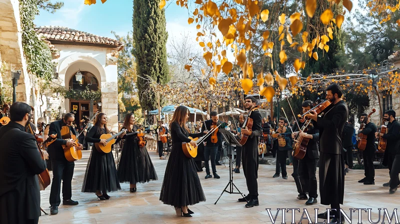 Autumn Musical Ensemble in a Courtyard AI Image