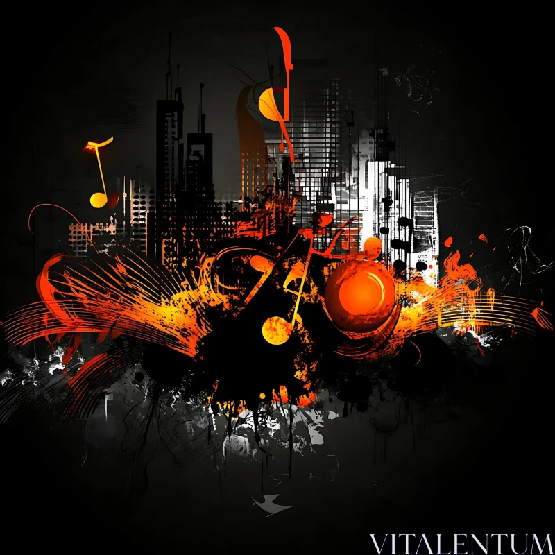 AI ART Urban Cityscape with Abstract Musical Elements