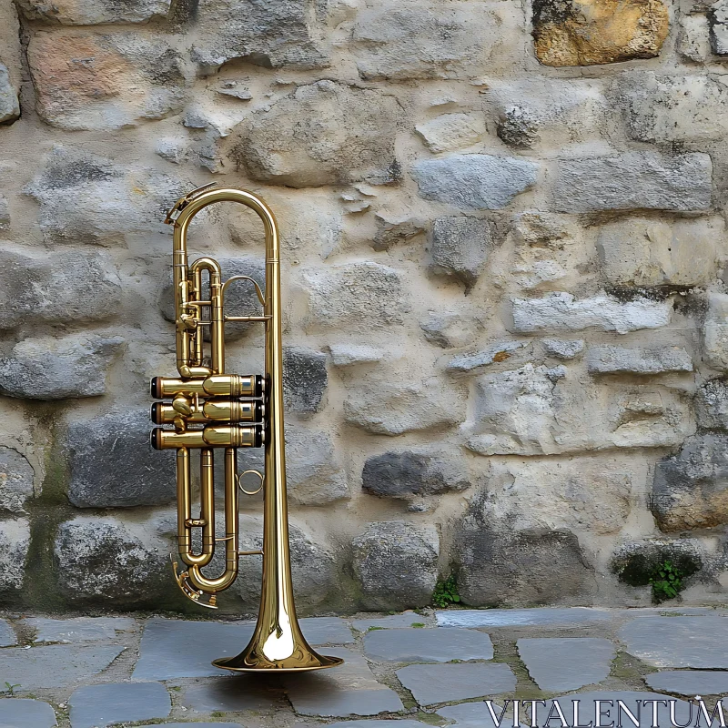 Shiny Brass Trombone in Old-World Setting AI Image