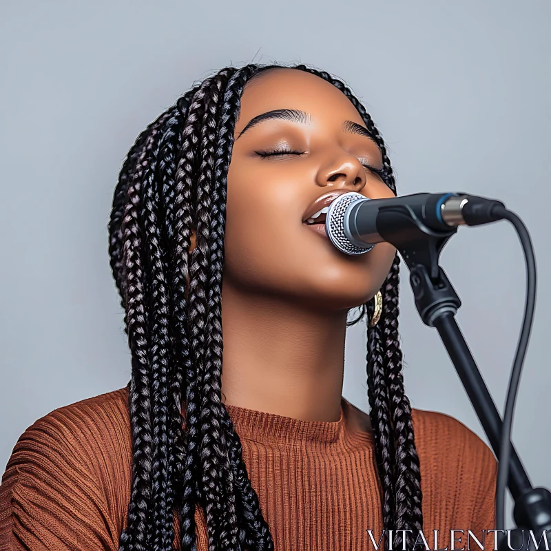 Vocalist with Braided Hair Singing AI Image