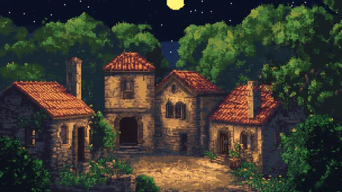 Charming Medieval Village Pixel Art Scene