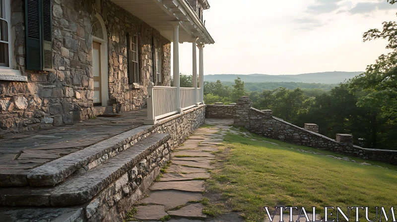 AI ART Traditional House with Stone Architecture and Scenic View