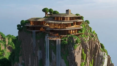 Minecraft Cliffside Architecture with Waterfalls