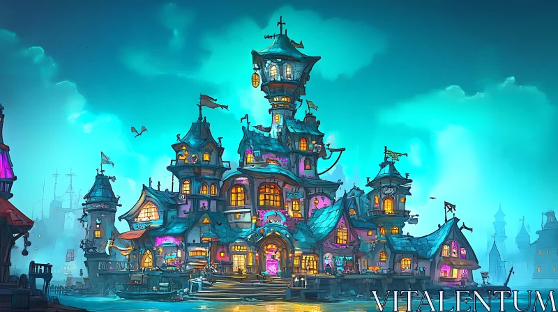 AI ART Enchanting Night-Time Fantasy Castle