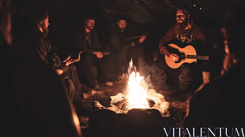 Group Around a Campfire at Night AI Image