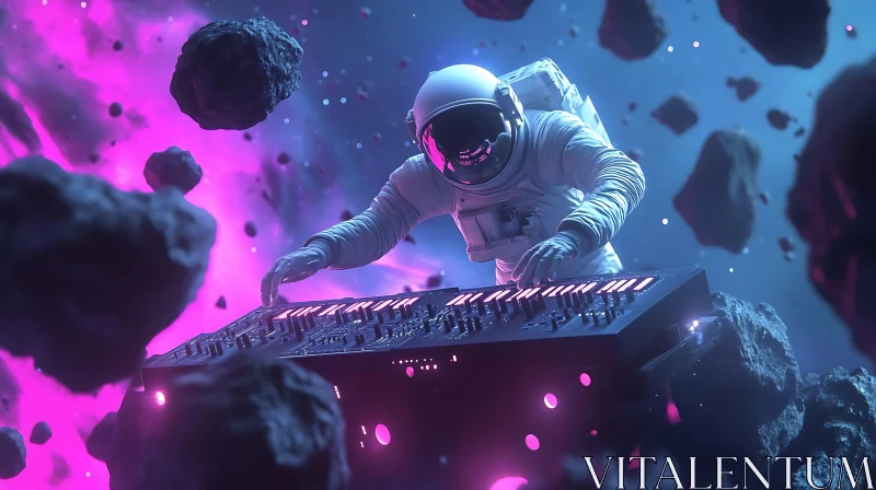 Cosmic DJ: Astronaut with Synthesizer Among Asteroids AI Image