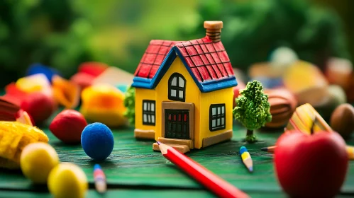 Artistic Miniature House with Playful Background