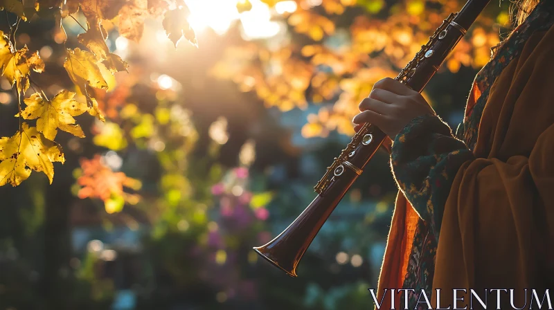 Melodies of Autumn: Clarinet in Nature's Embrace AI Image