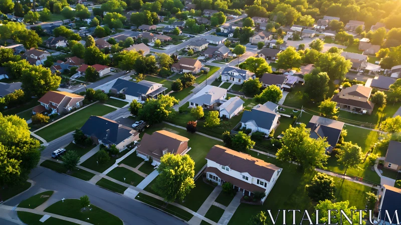 Serene Suburban Neighborhood from Above AI Image