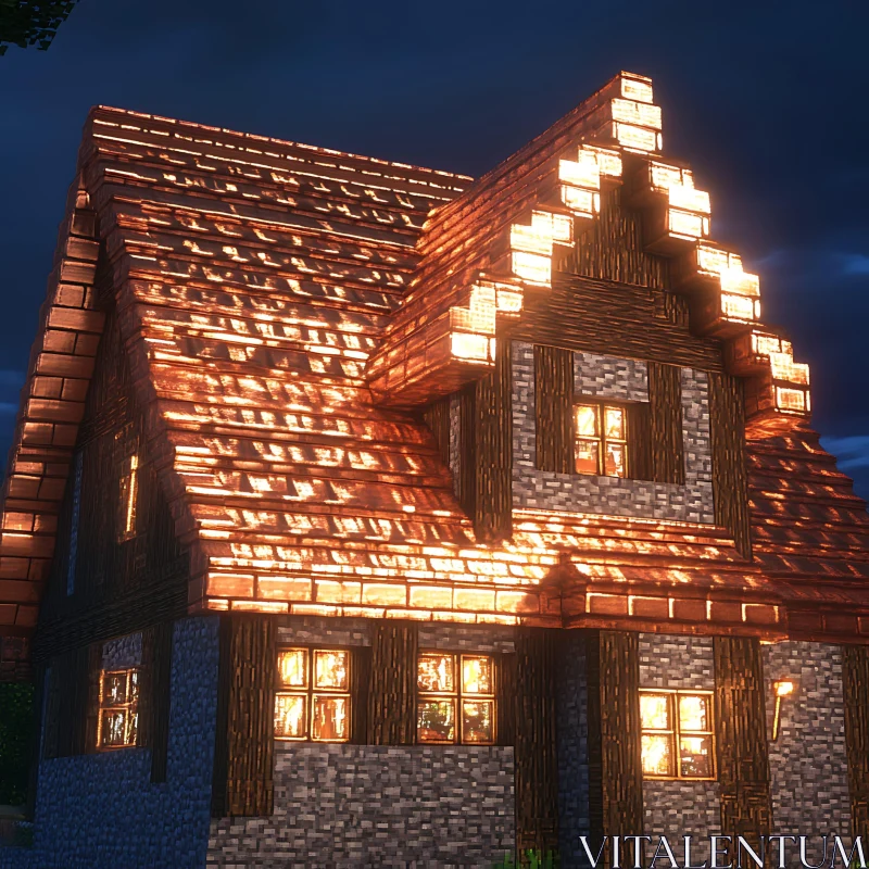 Elegant Cottage Lit in Evening Glow AI Image