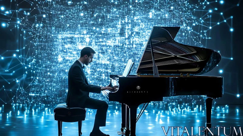 Pianist in Futuristic Digital Environment AI Image