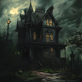 Haunted Gothic House at Night