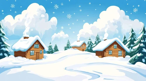 Tranquil Snowy Cabins in Winter Wonderland